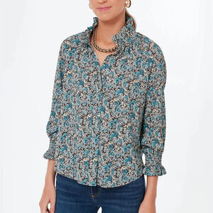 NWOT Tuckernuck|| Robin's Egg Floral Schuyler Blouse, Fits up to a small